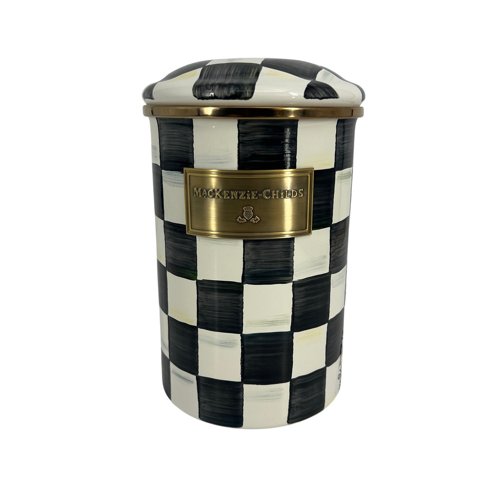 MacKenzie-Childs Courtly Check Large Canister Black White Enamel 89226-40R